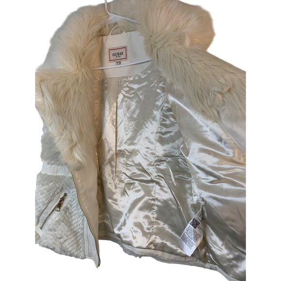Guess Womens Cream Faux Fur & Leather Asymmetric Zip Vest XL 10009 - Picture 3 of 12